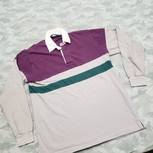Vintage Steeplechase Rugby Polo Shirt Mens Large Gray Long Sleeve